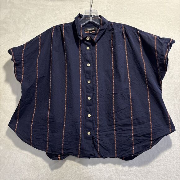 Madewell Hilltop Shirt Jacquard Stripe Button Front Collared Women's Size Medium - Picture 1 of 13